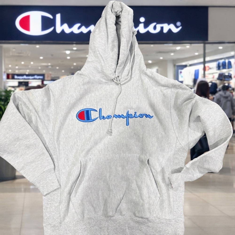 Champion White Label Hoodie with Blue Print